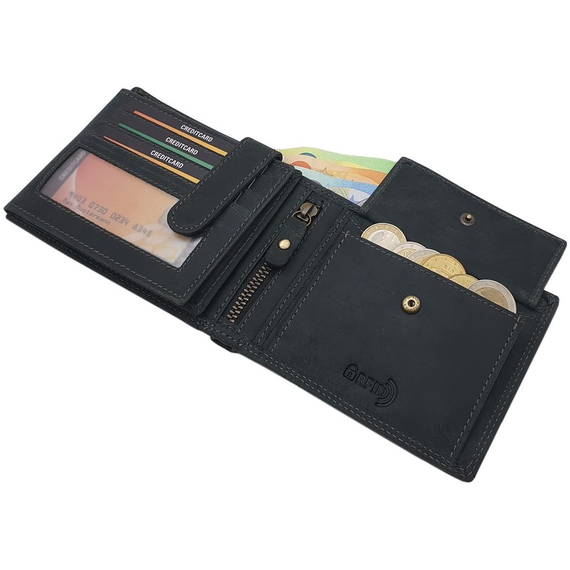 myledershop Genuine Buffalo Full Leather Landscape Format Wallet with Tractor