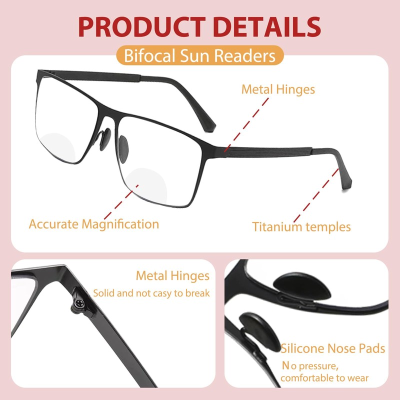 UXAOSVME Progressive Multifocus Reading Glasses Anti Blue Light Photochromic/Bifocal Reading