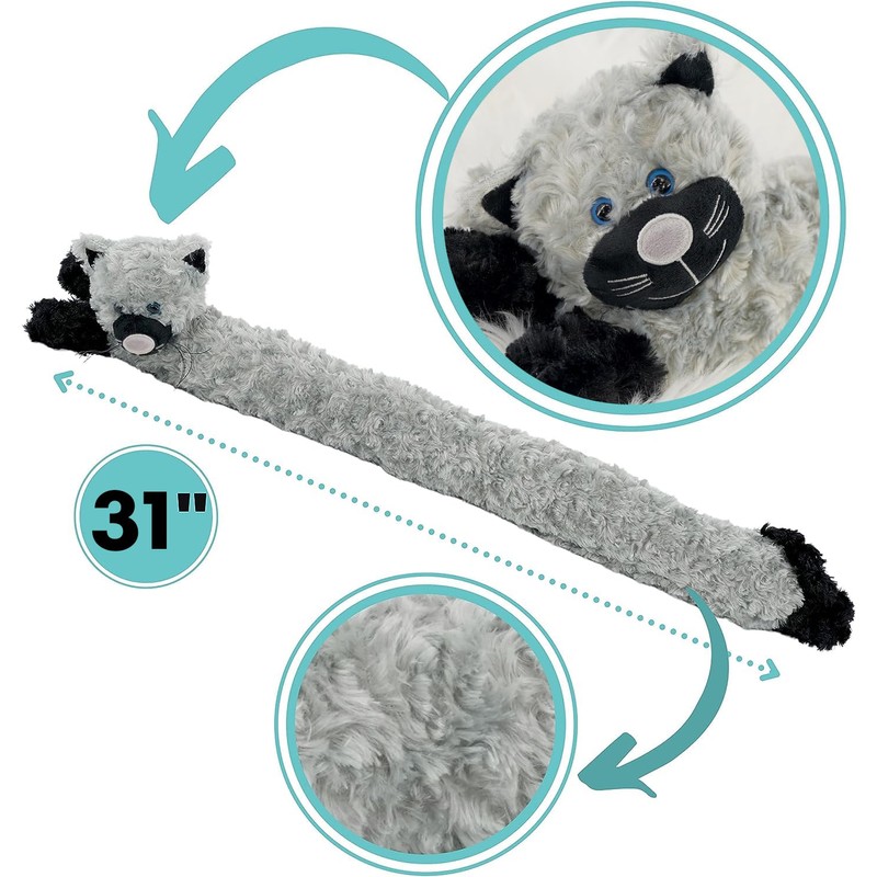 Novelty Draught Draft Excluder, Grey Cat Design Soft Micro Fleece