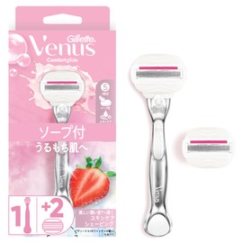VENUS Razor Razor with Soap for Women, Strawberry Field Scent, Moist Skin Body, Replacement Blades, 2 Pieces, Comfort Glide