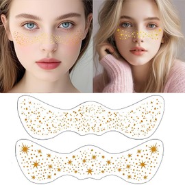 Tatuaje Temporal Brillante para Rostro - Parches Decorativos con Purpurina Dorada/Plateada (10 Unidades) - Adhesivos Impermeables para Fiestas, Carnavales y Maquillaje de Mujeres/Niñas - Tattoo Facial Festivo