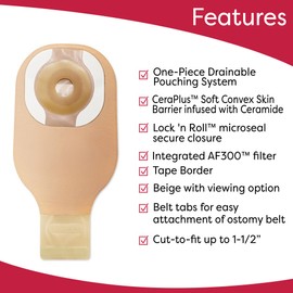 Premier Ostomy Pouch Drainable up to 1.5" Stoma 12" L 1pc System Beige 8958, 5 Ct