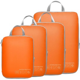 Cambond Compression Packing Cubes for Suitcases, 4 Set Travel Packing Organizers, Lightweight Luggage Suitcase Organizer Bags for Travel - Color: Orange