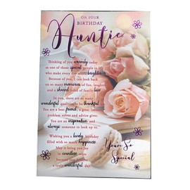 Auntie Roses & Macaroon Design Sentiments Happy Birthday Card Lovely Verse