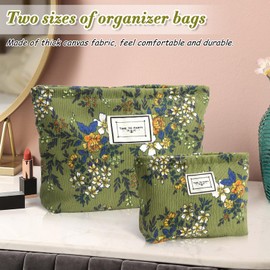 Kosmetiktasche Kulturtasche Make up Tasche Reise Waschtasche Cord Make up Organizer Waschbeutel Klein Kulturbeutel Schminktasche Multifunktionaler Kosmetikbeutel Set für Damen Mädchen Dunkelgrün