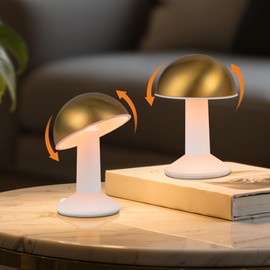 Tubicen 2 Pack Mushroom Lamp Cordless Gold Rechargeable Table Lamp 2000mAh Battery Powered Dining Bedside Lamp 55° Rotatable 4-Level Dimmable Ambient Mushroom Night Light