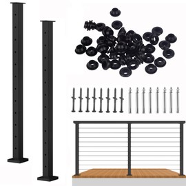 Senmit Cable Railing Post - Stainless Steel Square Fence Post for Deck Cable Railing System (42" Level-drilled-2 Pack, Black)