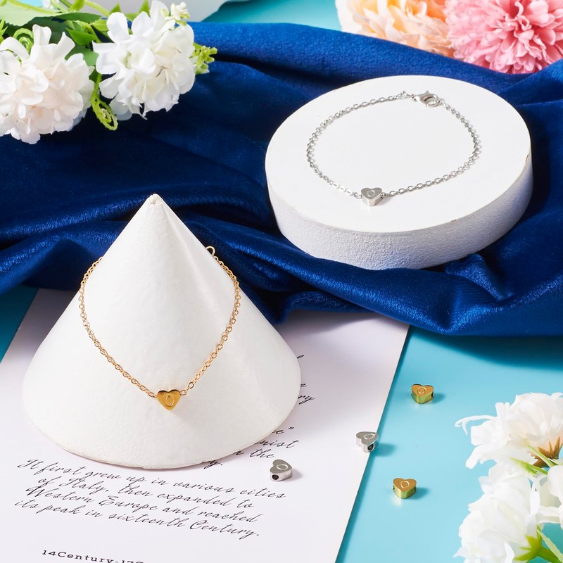 KISSITTY 4Pcs Silver Golden Heart 304 Stainless Steel Beads with