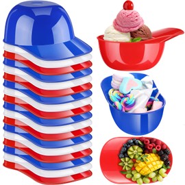 18 Pack Baseball Helmet Ice Cream Snack Bowl 8 oz Mini Baseball Cap Bowls Kids Helmet Chip Bowl Ice Cream Sundae Helmets Plastic Baseball Helmet Cups for Party (Red, Dark Blue, White, )
