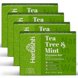 Herbishh Tea Tree & Mint Shampoo Bar – Tea Tree Oil Soap Bar for Oily Hair & Scalp Cleanse – Solid Travel Size Shampoo for Men & Women – Minty Deep Cleansing, 3.53 oz pk of 4