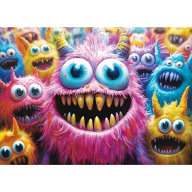 1000 Piece Puzzles for Adults,Colorful Monster Jigsaw Puzzle,Cute Funny Prank Puzzles 1000 Pieces,Creative Games and Gifts Difficult Cartoon Puzzle Home Decor Toy for Adults (27.5"x19.6"), 1:1 Poster