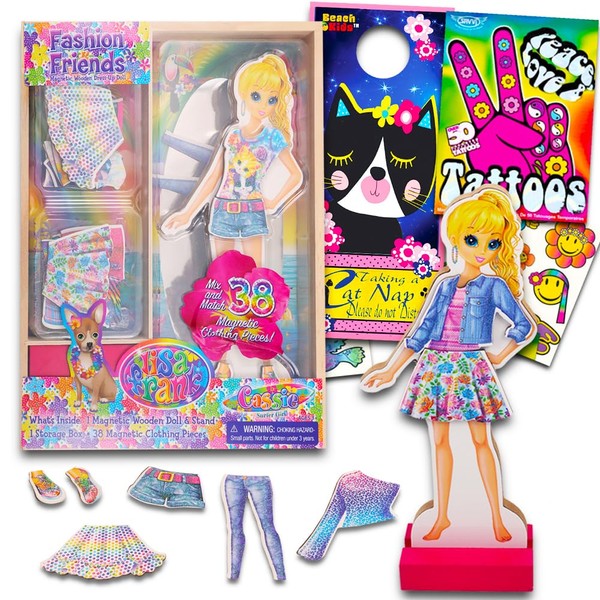 Lisa Frank Paper Dolls Activity Set -- 1 Wooden Doll with Stand, 1 Storage Box with Over 30 Magnetic Clothing Pieces (Lisa Frank Party Supplies)