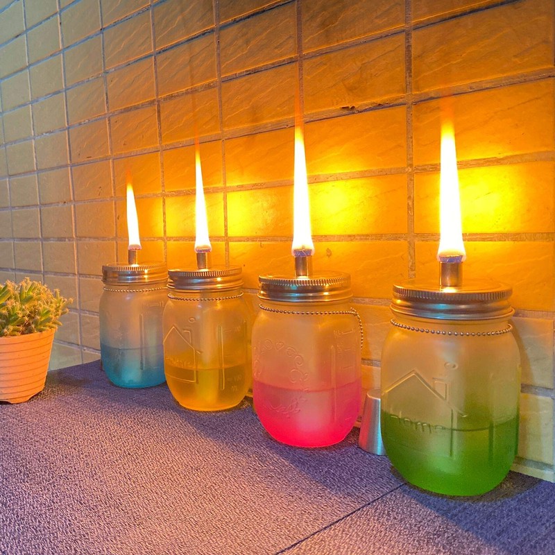 Mason Jar Tabletop Torch Kits,4 Pack Longlife Fiberglass Wicks,Stainless Steel