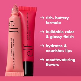 e.l.f. Glow Reviver Bálsamo labial derretido, bálsamo labial tintado hidratante para un acabado brillante y labios suaves y flexibles, vegano y libre de crueldad, pastel de fresa