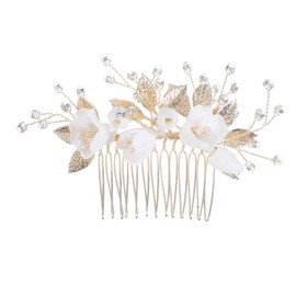 FOMIYES Elegant Bridal Hair Comb Ceramic Alloy Faux Pearl Flower Wedding Hairpin Beaded Floral Hair Accessories for Women Brides Comfortable Secure Fit