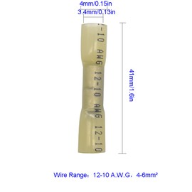 Ruidee 50 Pcs Heat Shrink Butt Connectors Terminals，Insulated Waterproof Wire Connector ，Marine Automotive Electrical Crimp Butt Splice Terminal 12-10 AWG Yellow/URTY