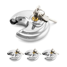 QWORK Keyed Alike Disc Padlock, 4 Pack Stainless Steel Discus Lock with 3/8-Inch Shackle, 2-3/4 in Wide, for Garages, Fence, Sheds and Storage Unit