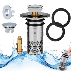 Sink Plug with Strainer, Drain Plug Sink Strainer, Drain Plug with Hair Strainer, Pop-Up Drain Valve for 34-40 mm Drain Hole, with Overflow Ring