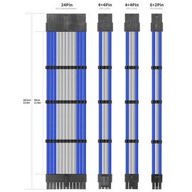 upHere Sleeve Extension Power Supply Cable Kit, Power Supply with Extra-Sleeved 24-PIN 8-PIN 6-PIN 4+4 PIN-Blue/White with Cable Combs(11.8 inch/ 30CM),SC302