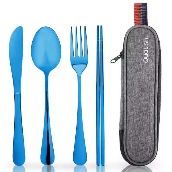 Quatish Travel Utensils with Case Portable Silverware Set for Work