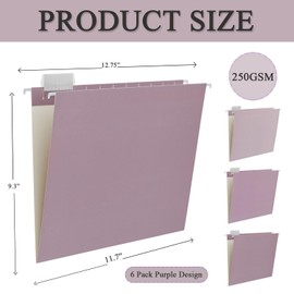 Beramon 6 Pack Gradient Hanging File Folder Letter Size Reinforced Hanging Folders with 1/5-Cut Adjustable Tabs File Folders for Filing Cabinet Organizer for Office Home Medical Charts, Purple