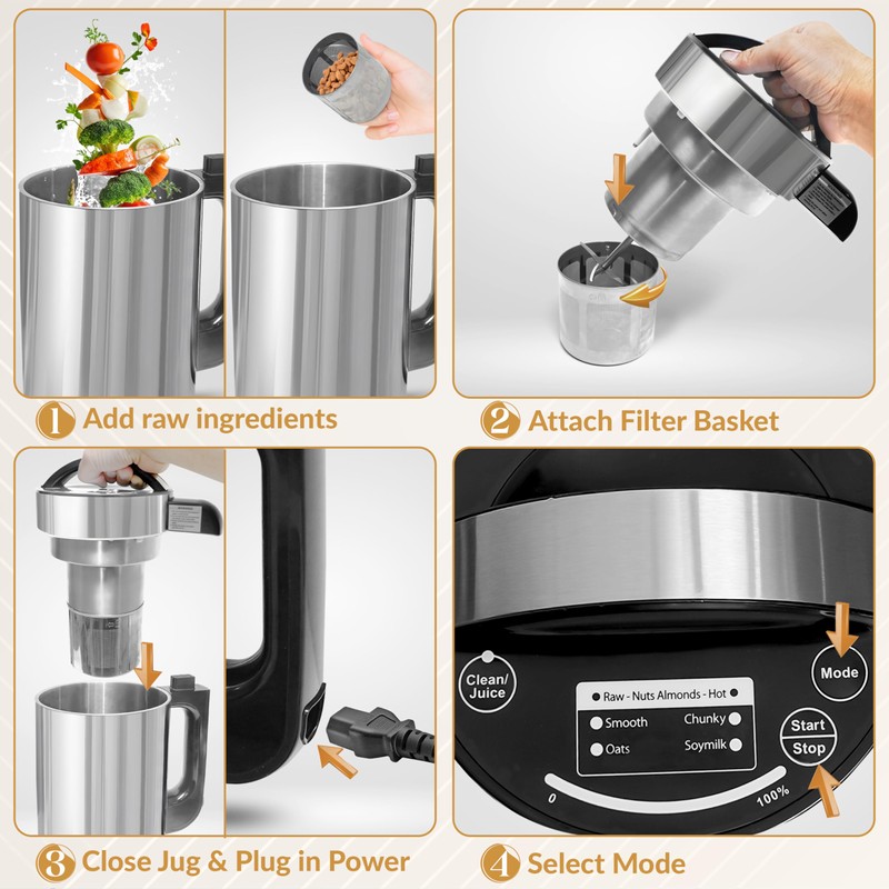 Crayton Nut Milk Maker Machine with Built-in Strainer, 51oz/ 1.5L