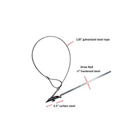 3.5" Chisel Earth Anchors - 12 pcs and Drive Rod - Heavy Duty Ground Anchor with 32" Cable - Cable Earth Anchor for Swing Set, shed, Greenhouse, Fence and More