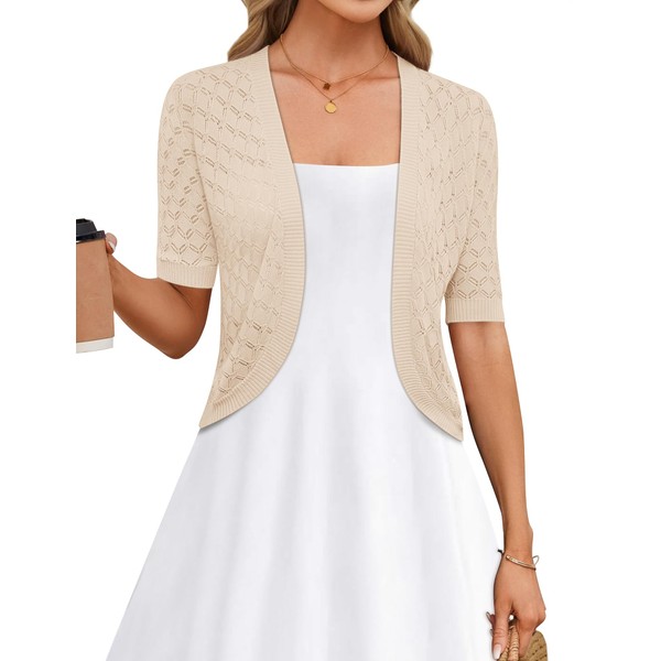 LOMON Womens Summer Cardigan Short Sleeve Cropped Open Front Shrug