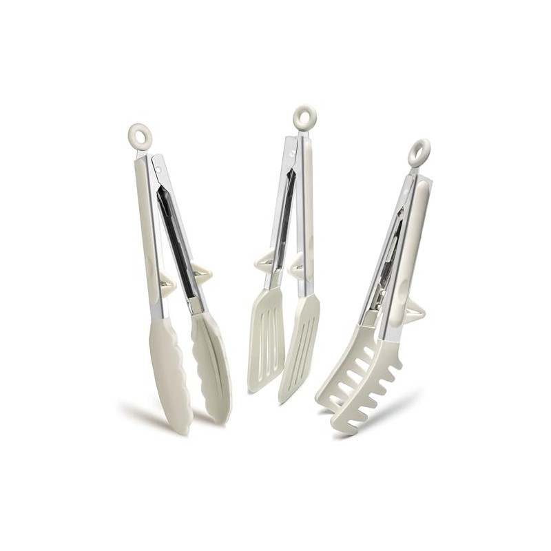 TOWINGO Silicone Tongs Set - 9 Inch Mini Kitchen Utensils
