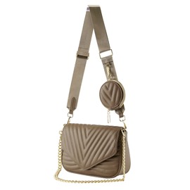 Ayliss Bolso cruzado multiusos para mujer, pequeño y mediano, bolso de mano, monedero, de moda, bolso de noche, cadena de piel sintética, Caqui, M