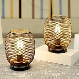 JHY DESIGN Set of 2 Metal Cage LED Lantern Battery Powered,Cordless Accent Light with LED.Great for Weddings,Parties,Patio,Events for Indoors Outdoors（Round Shape)