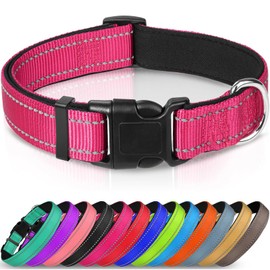 Joytale Reflective Dog Collar,Soft Neoprene Padded Breathable Nylon Pet Collar Adjustable for Medium Dogs,Hotpink,M