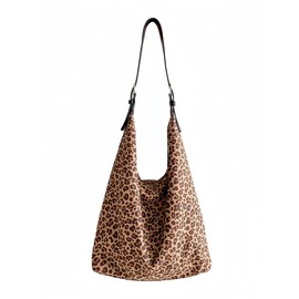 buyborgood Women's Suede Shoulder Bag Leopard Print Purse Slouchy Animal Tote Bag (Brown)