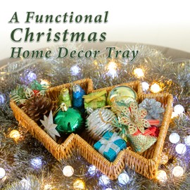 myHomeBody Christmas Tree Wicker Basket, Decorative Tray, Snack Tray, Christmas Serving Trays and Platters, Christmas Tree Serving Tray, Resin Wicker Set of 2