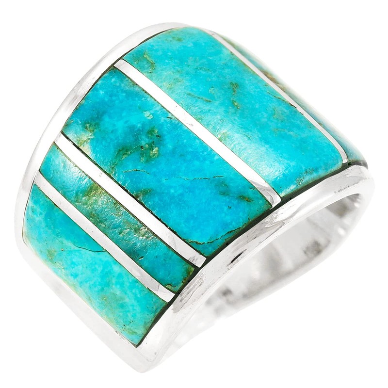 Wide Statement Ring in Sterling Silver Ring with Genuine Turquoise