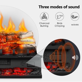 R.W.FLAME Electric Fireplace Log Heater,20" Fireplace Inserts with Crackling Sound,5 Flame Brightness,Heater 750W/1500W,Remote Control&Timer,Overheating Protection for Home and Office Decor
