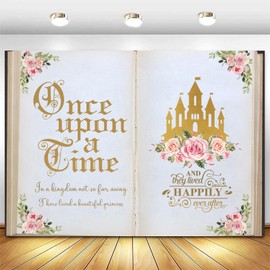 Withu Fairy Tale Book Castle Backdrop Once Upon a Time Floral Flowers Pink Gold Princess Girl Birthday Baby Shower Party Decoration Banner Wonderland Fairytale Photography Background 6x4ft