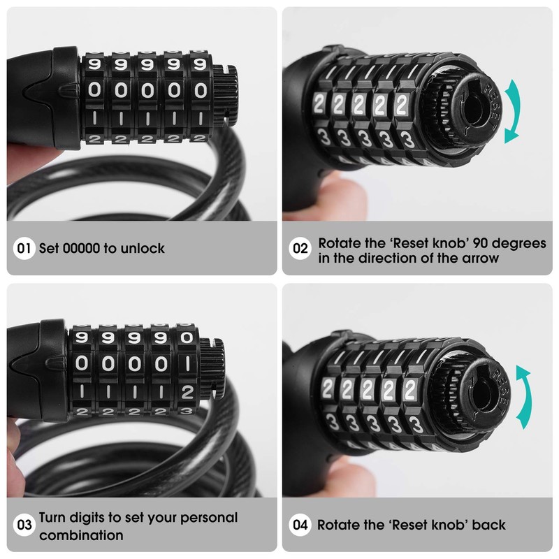 Opaza Bike Lock with 5-Digit Code, 1.2 m/4 ft Bicycle