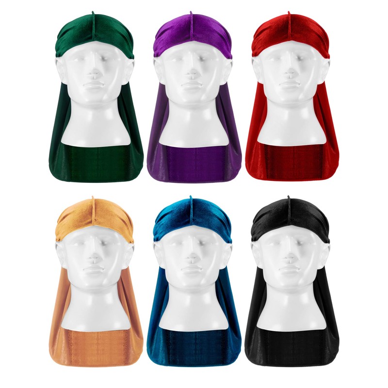 Tatuo 6 Gorros Durag de Terciopelo con Cola Larga y