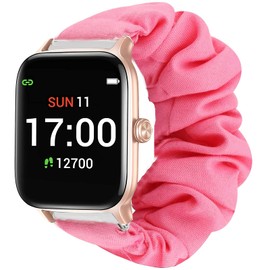 Compatible for Letsfit EW1 Band, Giaogor Fabric Elastic Scrunchie Elastic Women Cute Replacement Straps Compatible for Letsfit EW1 Smartwatch (Pink)