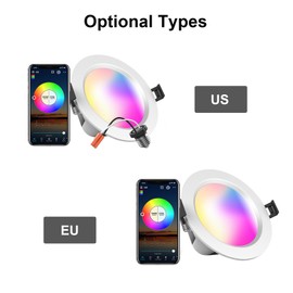A C100-264V 9W 4.7Inches LEDs RGB+CCT Intelligent Recessed Lighting Downlight E26 Base Socket Holder Supported BT Connected/ Supported Phones App Control Voice Control/ 16 Millions Colors Changing/ Built-in 20 Dynamic Modes/ DIY Coloring/ Camera Picking 