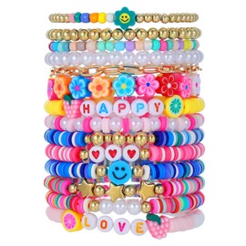 BFFAEAE Friendship Bracelets Heishi Surfer Clay Bead Bracelets Stack Beaded Stretch Bff Bracelet for Women Boho Stackable Bracelets Preppy Beach Jewelry Party Favors