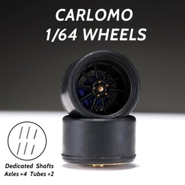 WAVEIST Carlomo 1/64 Scale Alloy Wheels with Brake Disc and Tires (Slicks) & Axles S-Class Detail Up Kits for Professional Modified Diecast Model Car Kit (S05-G)