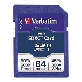 Verbatim 64GB Pro 600X SDXC Memory Card, UHS-I V30 U3 Class 10 - 98670