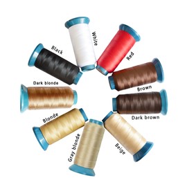 Weaving Thread Polyester Sewing Thread Size 210D with 12pcs 9cm C Type Needles Curved Hair Needles（Blonde）