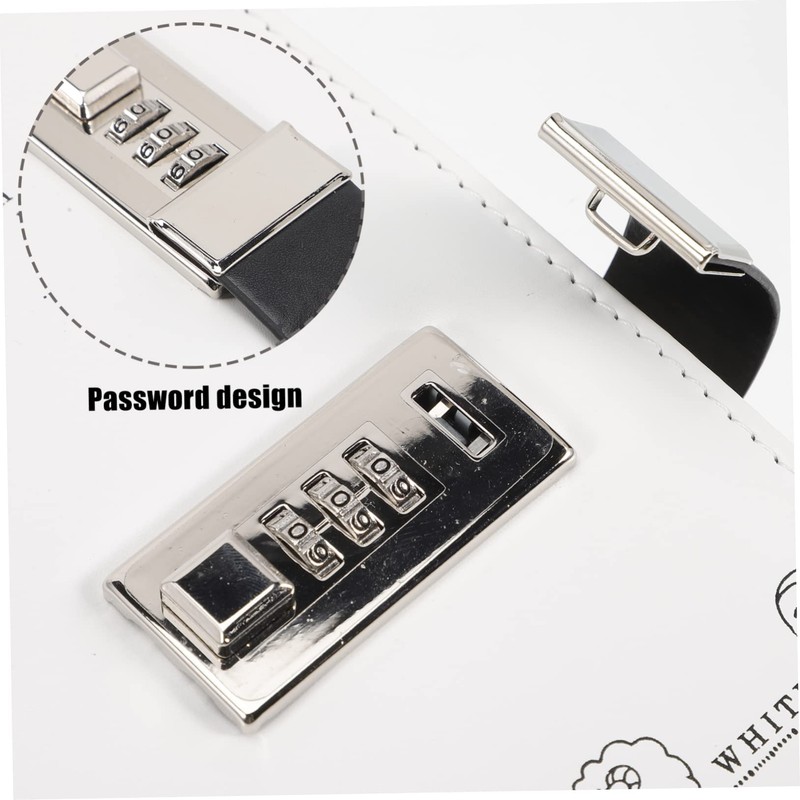 TEHAUX Lockable Diary White Student Girl Notebook Paper Password Lock