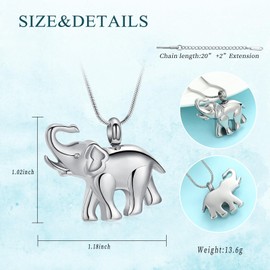 Cremation Jewellery for Ashes Elephant Shape Stainless Steel Keepsake Memorial Pendant Locket Urn Necklace for Animal/Human, Stainless Steel, No Gemstone