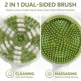 Dual-Sided Baby Brush and Comb Set, 2-in-1 Ultra Soft Bath Brush for Newborn, No-Shedding Bristles & Silicone Massage Brush, BPA Free, Gentle for Infa