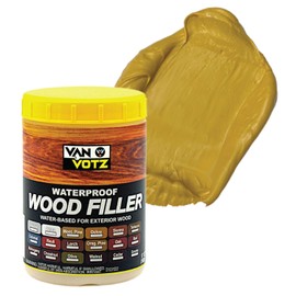 VAN VOTZ Waterproof Wood Filler [17oz, Ochre] - Exterior Grade Wood Repair in 18 Paintable and Stainable Colors. Strong Adhesion and Durability for Outdoor Wood in All Weather Conditions.