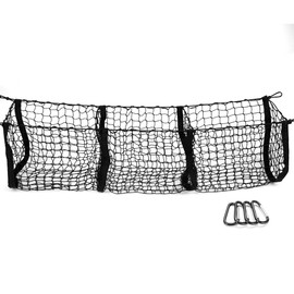 MICTUNING Cargo Net with Hooks,Van Storage Three Pocket Trunk Cargo Organizer Storage Net-Heavy Duty Cargo Net for Car,SUV,Pickup Truck Bed - Black Mesh with Free Four Metal Carabiners.(47*11*12)inch